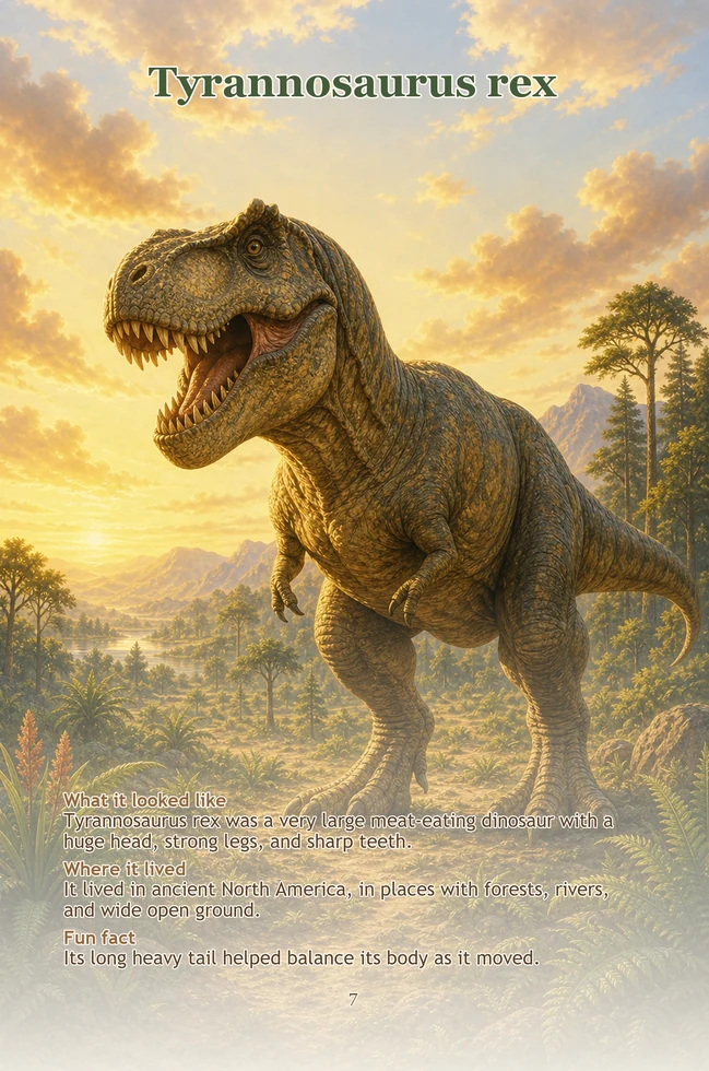 Sample Tyrannosaurus rex page from Dinosaur Wonders